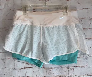 Nike Women's White Layered Running Shorts Teal shorts Liner Dri Fit zip pocket S thumbnail 1