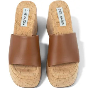 Steve Madden Brown Cork Platform Wedge Sandals Y2K Slide Heels Womens 5 thumbnail 1