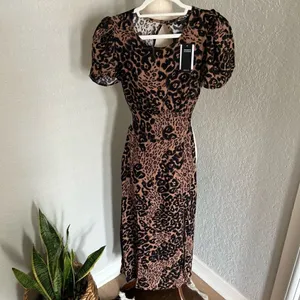 AFRM Jamie Print Open Back Short Sleeve Dress, Brown/Black Animal, Small, NWT‎ thumbnail 10