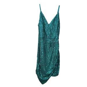 Crystal Doll Sequin V-Neck‎ Spaghetti Strap Lined Mini Dress Green 0 Festive Party Club Rave thumbnail 2