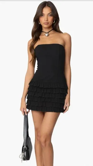 NWT! Edikted Strapless Tiered Ruffle Hem Minidress Size M thumbnail 1