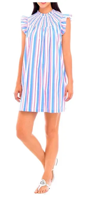 Crown & Ivy Dress Women’s Size Small Flutter Sleeve Smocked Stripe Patriotic NWT thumbnail 1
