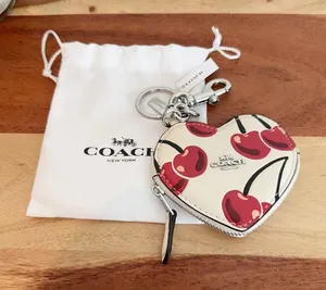 NWT Coach Heart Coin Pouch Bag Charm With‎ Cherry Print thumbnail 1