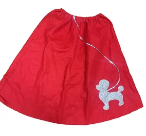 Poodle Skirt Red Felt Hand Made Elastic waist silver glitter dog w/ leash sz S/M thumbnail 1