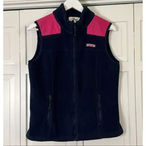 Vineyard Vines navy and pink fleece vest M thumbnail 2
