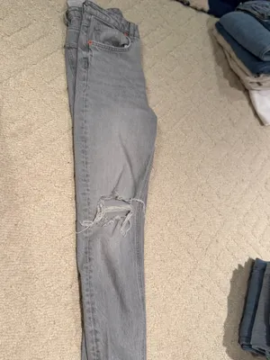 Zara Grey Distressed Straight Leg Jeans Size 4 thumbnail 4
