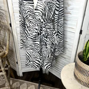 PRINCESS POLLY Women's 10 Marty Long Sleeve Faux Wrap Mini Dress Zebra Belted thumbnail 9