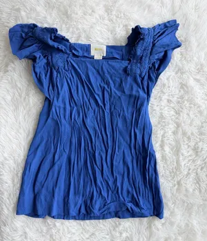 Maeve Anthropologie Blue Square Neck Flutter Sleeve Top thumbnail 1