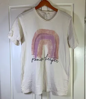 Bella‎ Canvas Promise Keeper Rainbow Graphic Tee Cream Cotton Genesis 9:12-13 M thumbnail 1