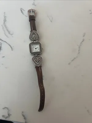 Brown Leather Heart Accent Watch with Silver thumbnail 3