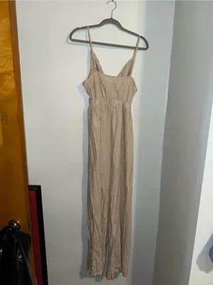 Beige Spaghetti Strap Pantsuit Tan Size L thumbnail 3