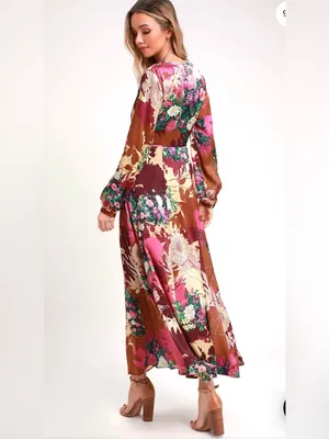 Lulu's Put on a Smile Floral Wrap Maxi Dress feminine wedding guest thumbnail 3