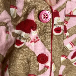 Nick & Nora Sock Monkey Flannel Nightshirt Medium Pink Christmas Pajama Rare thumbnail 5