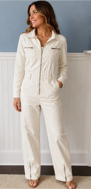 NWT Free People Sandrine Rose Coveralls Denim Jumpsuit ~ Snow ~ Small thumbnail 1