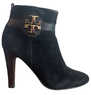 Tory Burch Bristol 85mm Black Suede Gold Logo Ankle Booties 7.5 thumbnail 1
