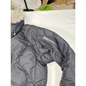 Salomon women black short puffer coat, fur lined hood. Size S. down filled. thumbnail 2