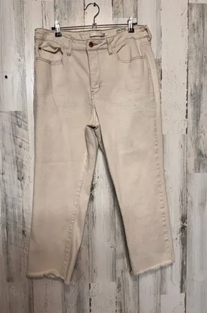 !iT Jeans Jackie High Rise Straight Leg Ankle Jeans Womens 14 Cream Raw Hem thumbnail 1