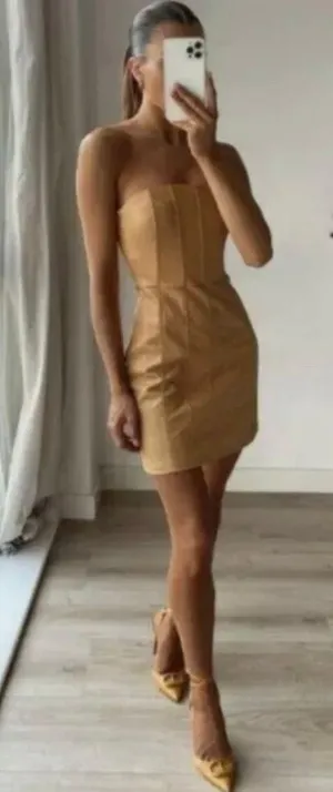 ZARA Blogger Favorites Caramel Faux Leather Dress thumbnail 5