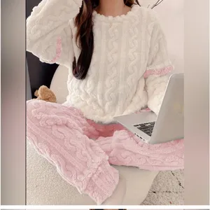 Cozy, Soft Thickened Jacquard Fleece Lounge/Pajama Set thumbnail 2