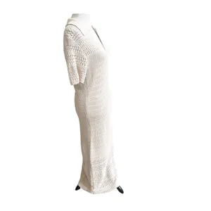 Loft Beach Maxi Dress LP Tan Crochet Open Knit Short Sleeve Cover Up Outdoor thumbnail 5