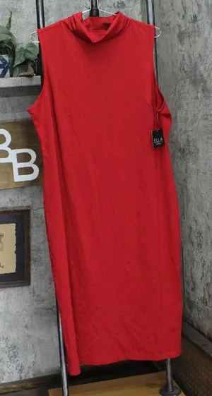 Ella Rafaella Plus Size Funnel Neck Sleeveless Dress LRQFC021R2 Ruby Red 1X thumbnail 1