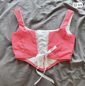 Red Gingham Corset Crop Top Size XS thumbnail 2