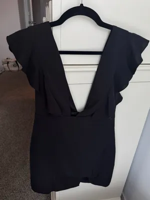 superdown Black Deep V Ruffle Sleeve Mini Dress thumbnail 1