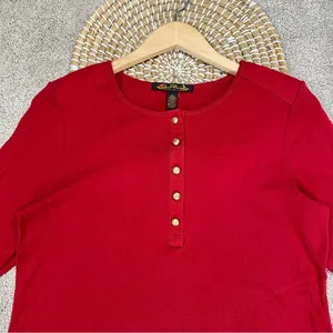Lauren Ralph Lauren Henley Top Shirt Longsleeve Cotton Logo Embroidery in Red L thumbnail 3