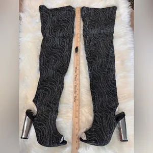 New:‎ Bamboo Bling peep toe block heel boots thumbnail 8