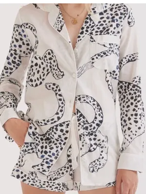Desmond And Dempsey Black Jaguar Cotton Pajama Set thumbnail 1