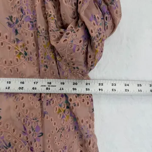 LOGO Lavish by Lori Goldstein Pink Floral Eyelet Elbow‎ Sleeve Top Blouse Large thumbnail 2