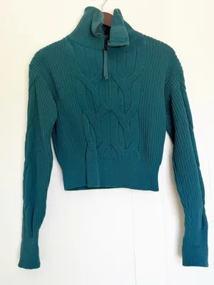 LULULEMON Cable Knit Half-Zip Sweater Pullover Teal Green Size XS thumbnail 2