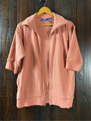 adidas Women’s Oversized Short-Sleeve Waffle Jacket in Dusty Pink thumbnail 1