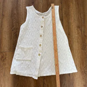 VTG White Crochet Button Up‎ Beach Cover Up Top Anchor Gold Buttons L-XL Resort thumbnail 6
