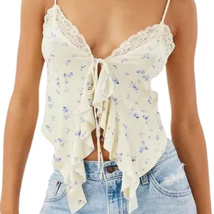 Urban Outfitters Cream Floral Tie Front Top thumbnail 1