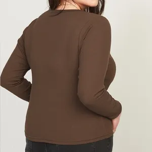 Old Navy Women’s Fitted Long-Sleeve Rib-Knit Henley Top Shirt in Espresso Bark L thumbnail 2