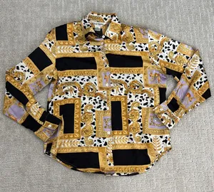 VTG 80s 90s Paolo Santini 100% silk blouse Dalmatian cherub print black white thumbnail 1