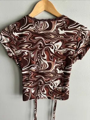 Almost Famous Y2K Brown Marble Print Ruched Crop Top Size M thumbnail 5