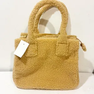 J. Crew‎ Small Tan Sherpa Structured Mini Tote Bag Fleece NEW thumbnail 5