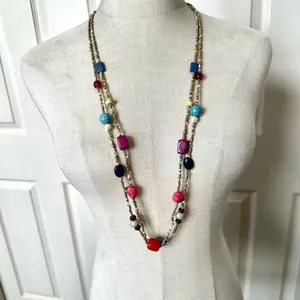 Chico’s double strand gold tone long beaded necklace NWT thumbnail 1