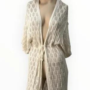 POL Crochet Ivory Beach Cover‎ Up Kimono Cardigan Tassel Tie Waist Size S NWOT thumbnail 5