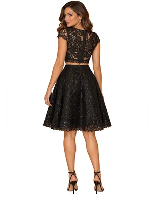 NWT Macy Black Sequin Lace Mini cutout Dress 7 S Whimsigoth Coquette Semi Formal thumbnail 6