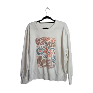 Maurices Corded Multi Floral Sweatshirt White Pullover Crew Neck thumbnail 2