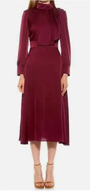 NWT Alexia Admor Brooklynn Midi Fit and Flare Dress Size 14 Cranberry Satin thumbnail 1