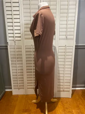 Haute Monde Chocolate Brown Polo Collar Maxi Dress thumbnail 4