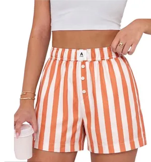 Anthropologie Orange White Striped Cotton Boxer Lounge Shorts Size M thumbnail 1