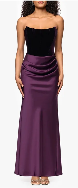 NEW Betsy & Adam Strapless Velvet & Satin Dress Size 8 thumbnail 1