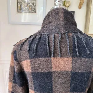 Lysse Alice Fringe Cardigan Sweater Coat Brown Black Buffalo Check $198 XXS XS S thumbnail 6