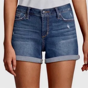 Hollister Women's‎ Low Rise Cuffed Denim Shorts Dark Wash Blue Size 24 thumbnail 1