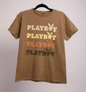 Playboy T Shirt‎ Brown Graphic Print Short Sleeve Crew Neck Womens M thumbnail 1